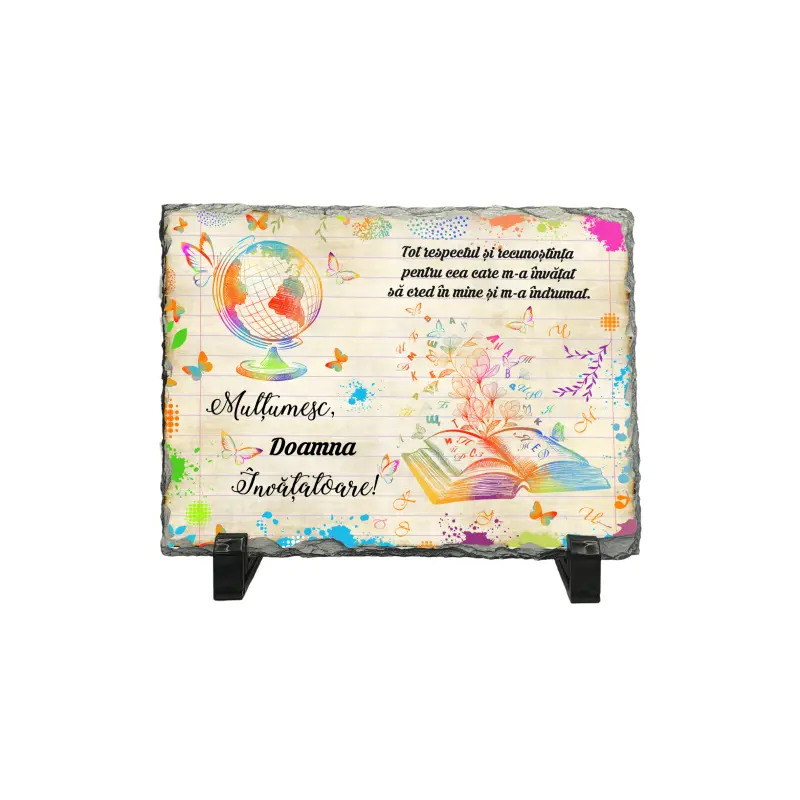 Multumesc doamna invatatoare piatra ardezie personalizata, cu mesaj model, pa113